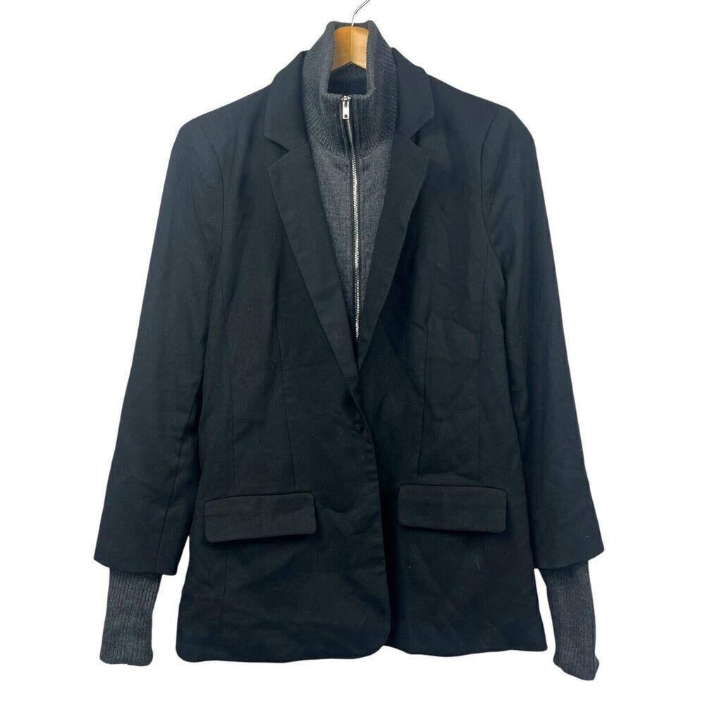 Central Park West Black Gray Dickie One Button Blazer Size M Zip Up